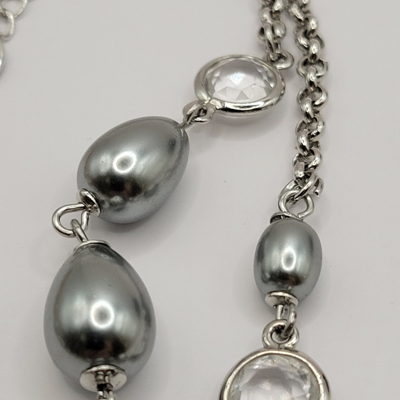 Talbots double strand silver heavy oval bead necklace bezel set clear rhinestone - Picture 7 of 11